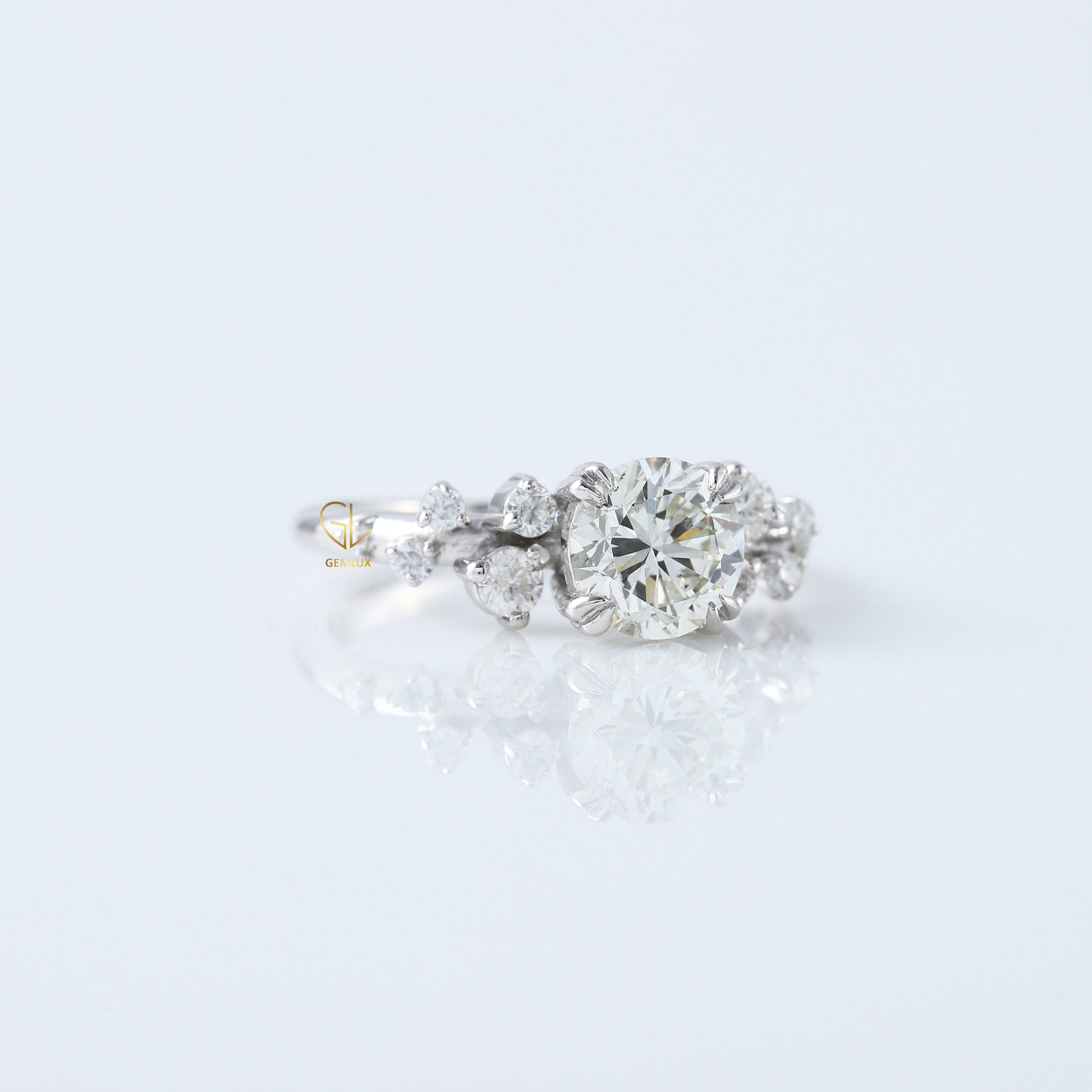Round Cut Lab Grown Cluster Scattered Diamond Ring