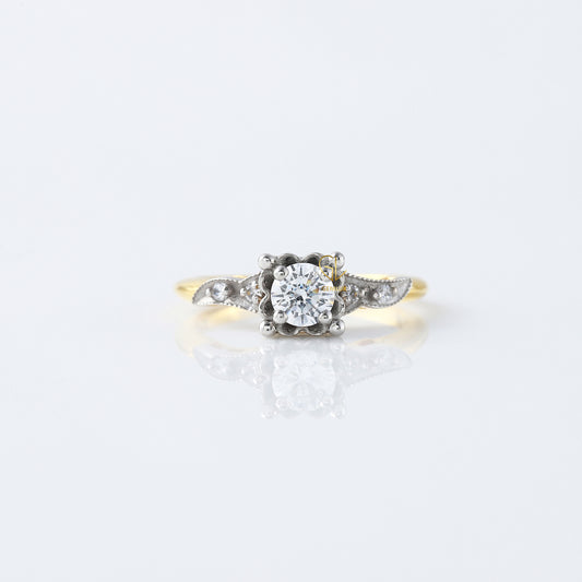 Round Cut Lab Grown Diamond Art Deco Two Tone Engagement Ring