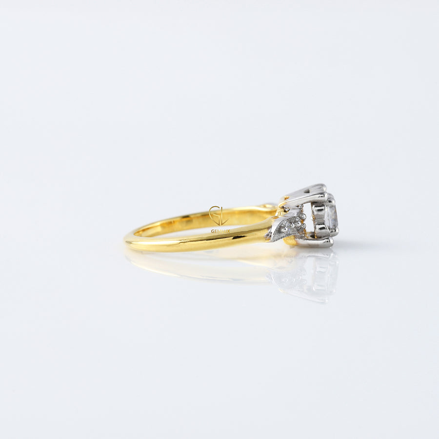 Round Cut Lab Grown Diamond Art Deco Two Tone Engagement Ring