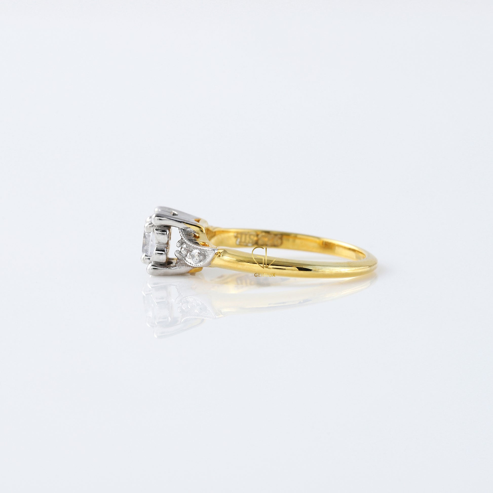 Round Cut Lab Grown Diamond Art Deco Two Tone Engagement Ring