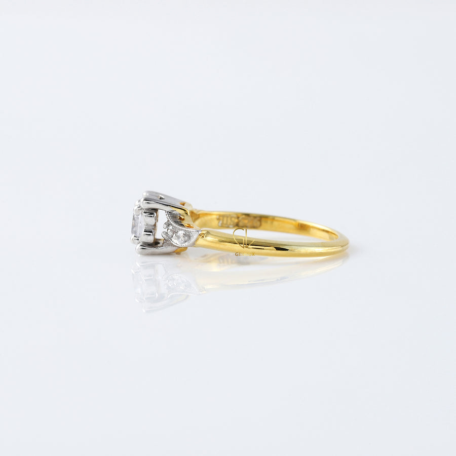 Round Cut Lab Grown Diamond Art Deco Two Tone Engagement Ring