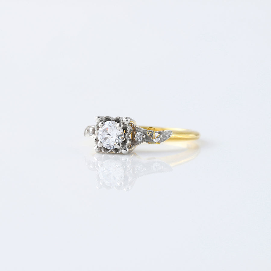 Round Cut Lab Grown Diamond Art Deco Two Tone Engagement Ring