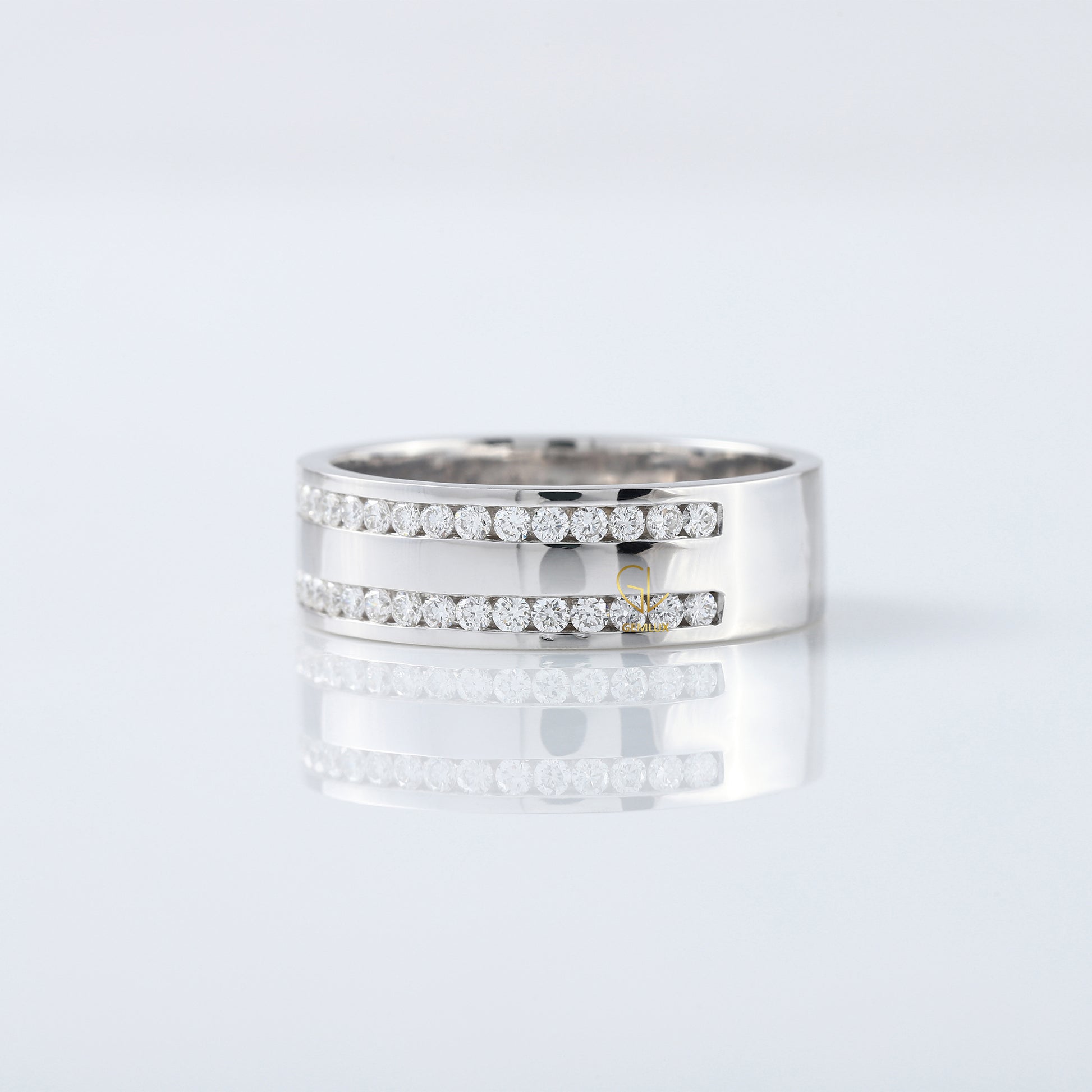 Round Cut Lab Grown Diamond Two Row Wedding Band