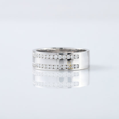 Round Cut Lab Grown Diamond Two Row Wedding Band