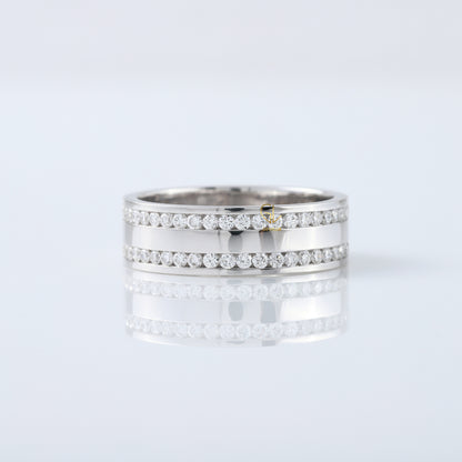 Round Cut Lab Grown Diamond Two Row Wedding Band