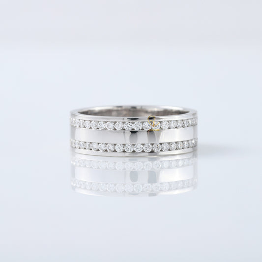 Round Cut Lab Grown Diamond Two Row Wedding Band