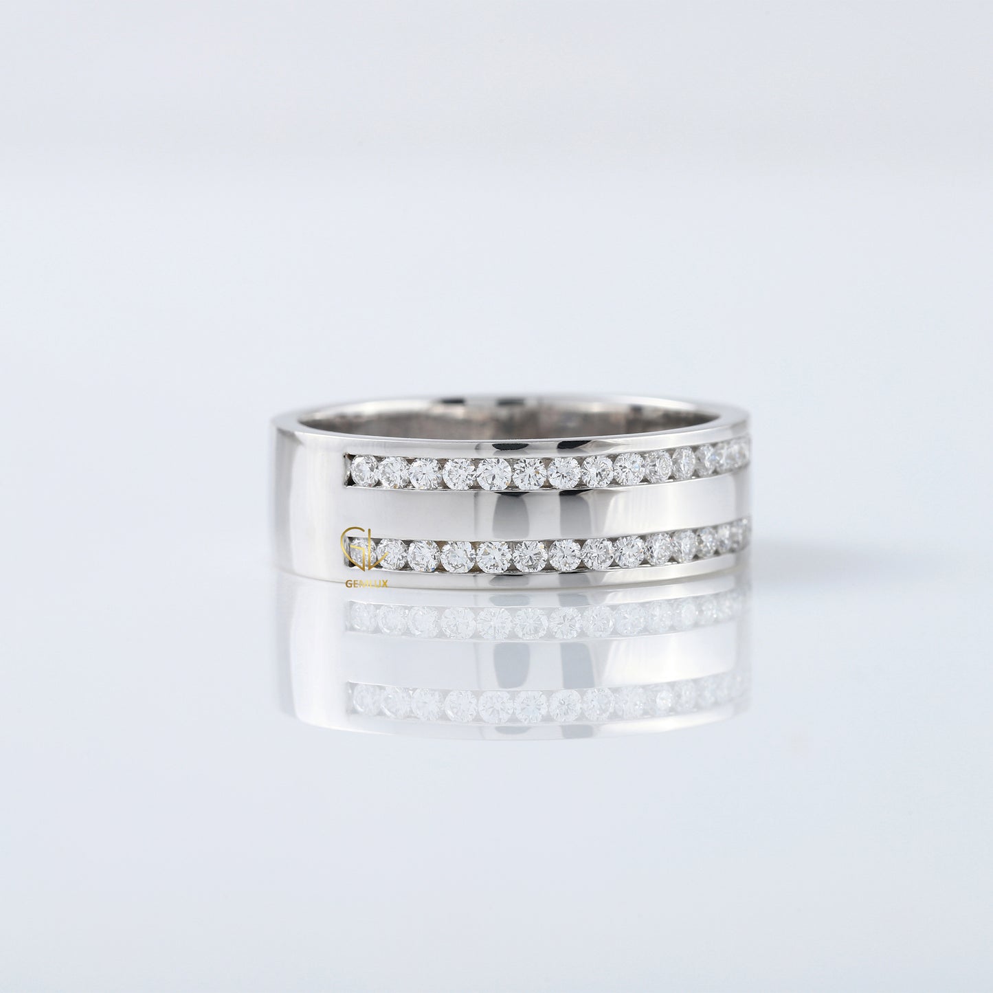 Round Cut Lab Grown Diamond Two Row Wedding Band