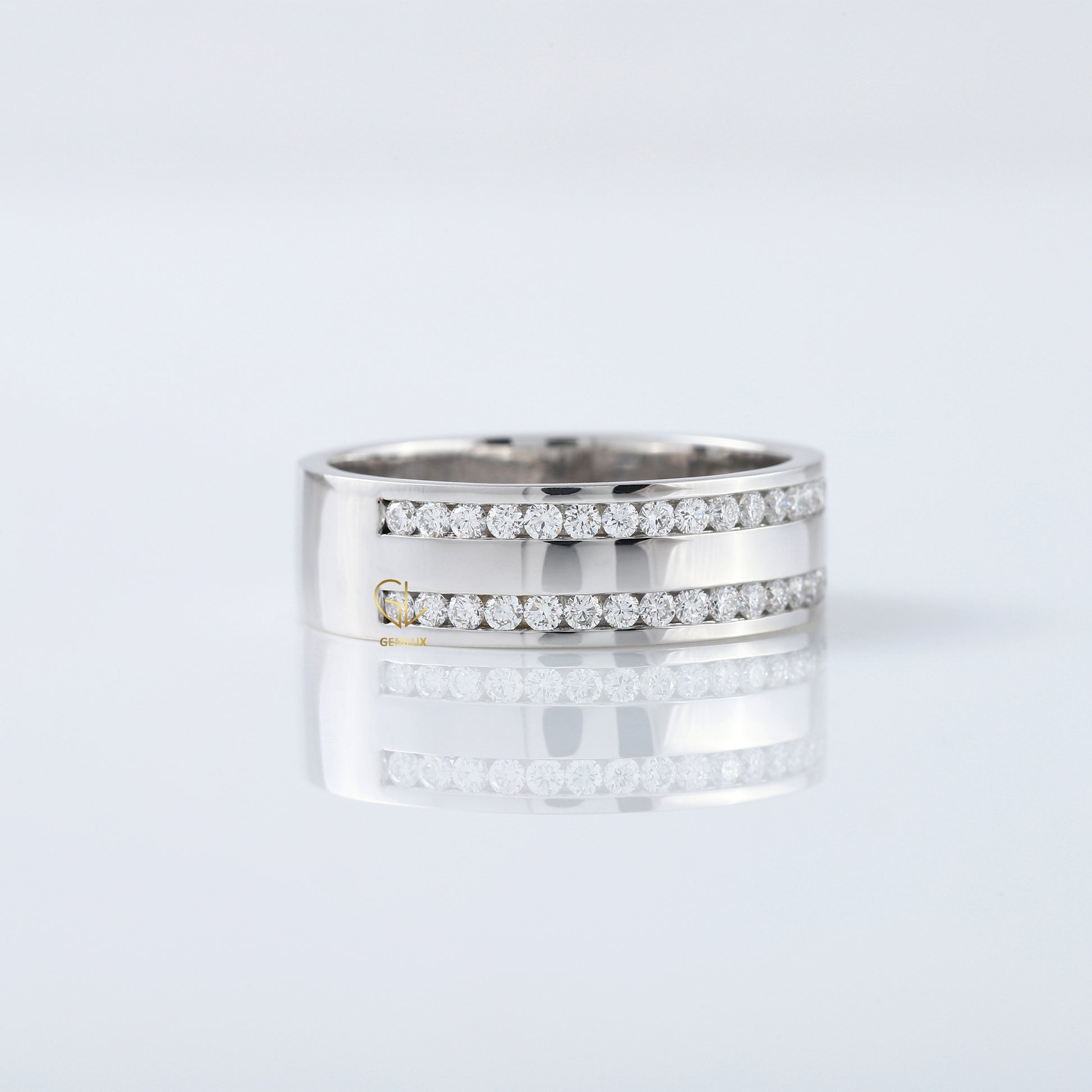 Round Cut Lab Grown Diamond Two Row Wedding Band