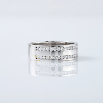 Round Cut Lab Grown Diamond Two Row Wedding Band