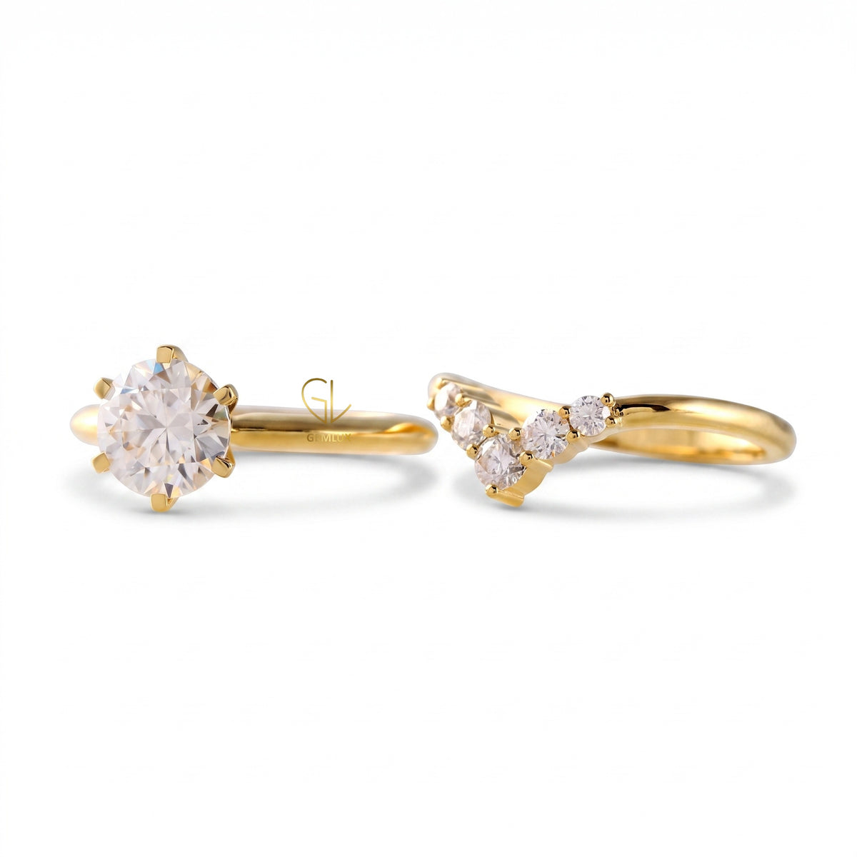 Round Cut Lab Grown Solitaire Engagement Ring With Matching Curved Ring Set