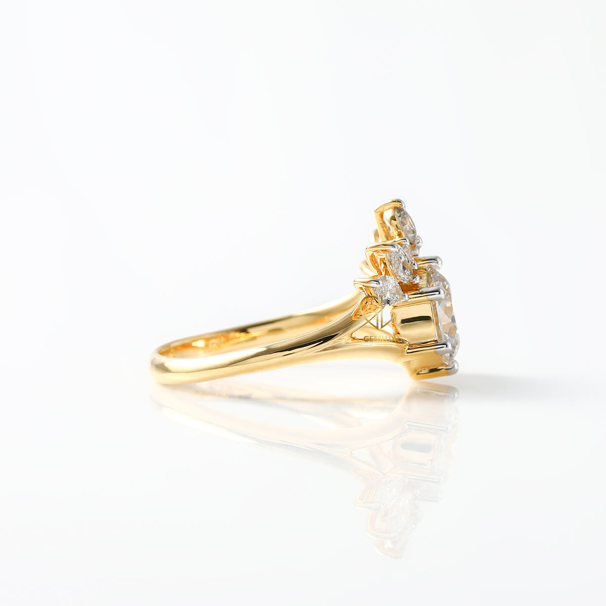 Round Cut Lab Grown Split Shank Queen Crown Ring