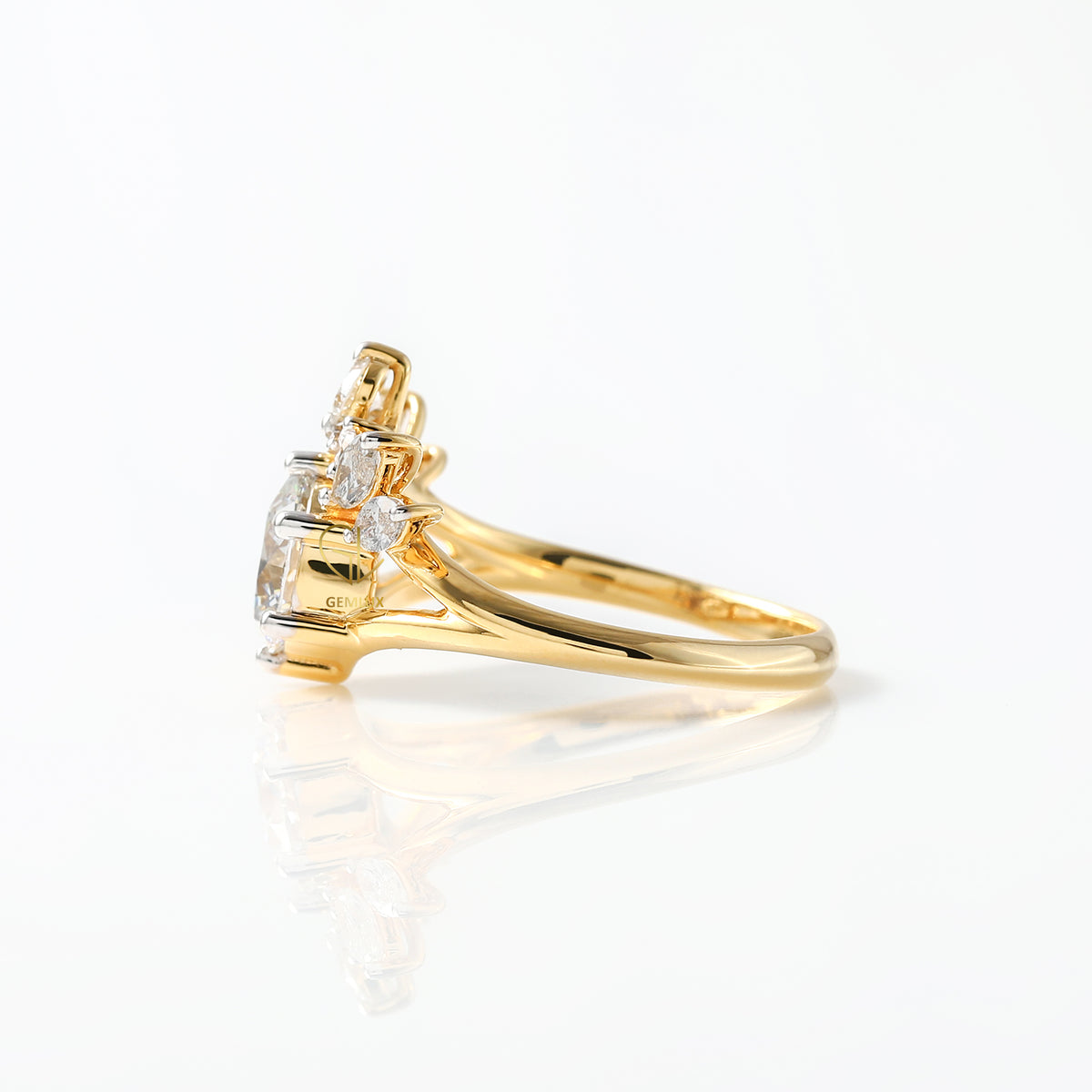 Round Cut Lab Grown Split Shank Queen Crown Ring