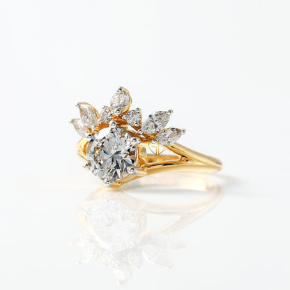 Round Cut Lab Grown Split Shank Queen Crown Ring