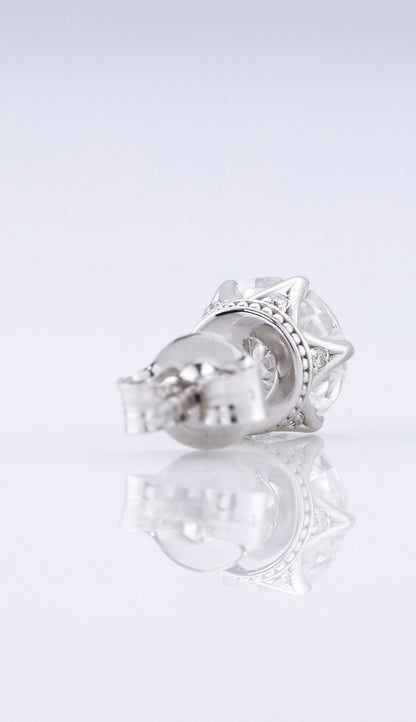 Round Cut Lab Grown Stud Earrings - Six Prong Set