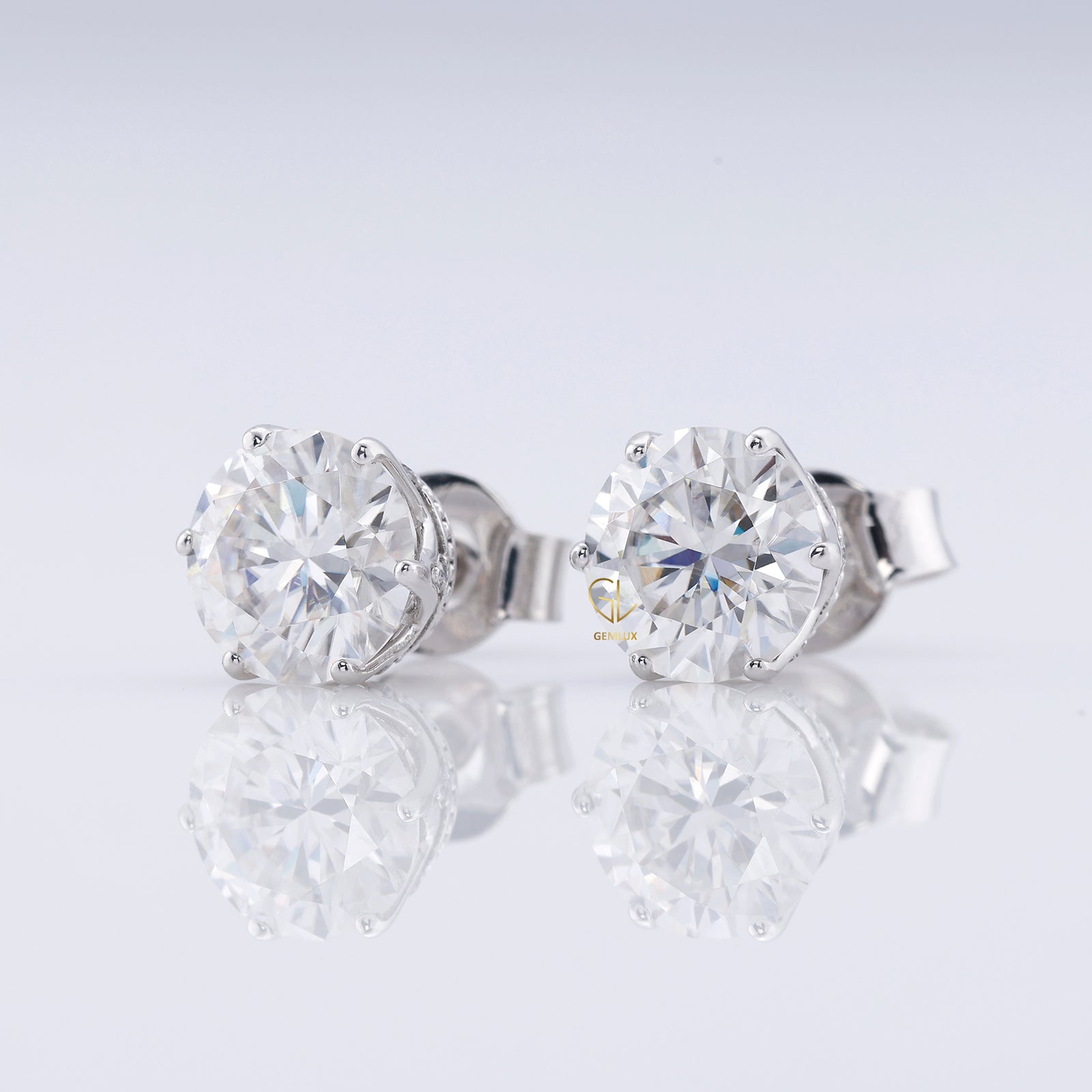 Round Cut Lab Grown Stud Earrings - Six Prong Set