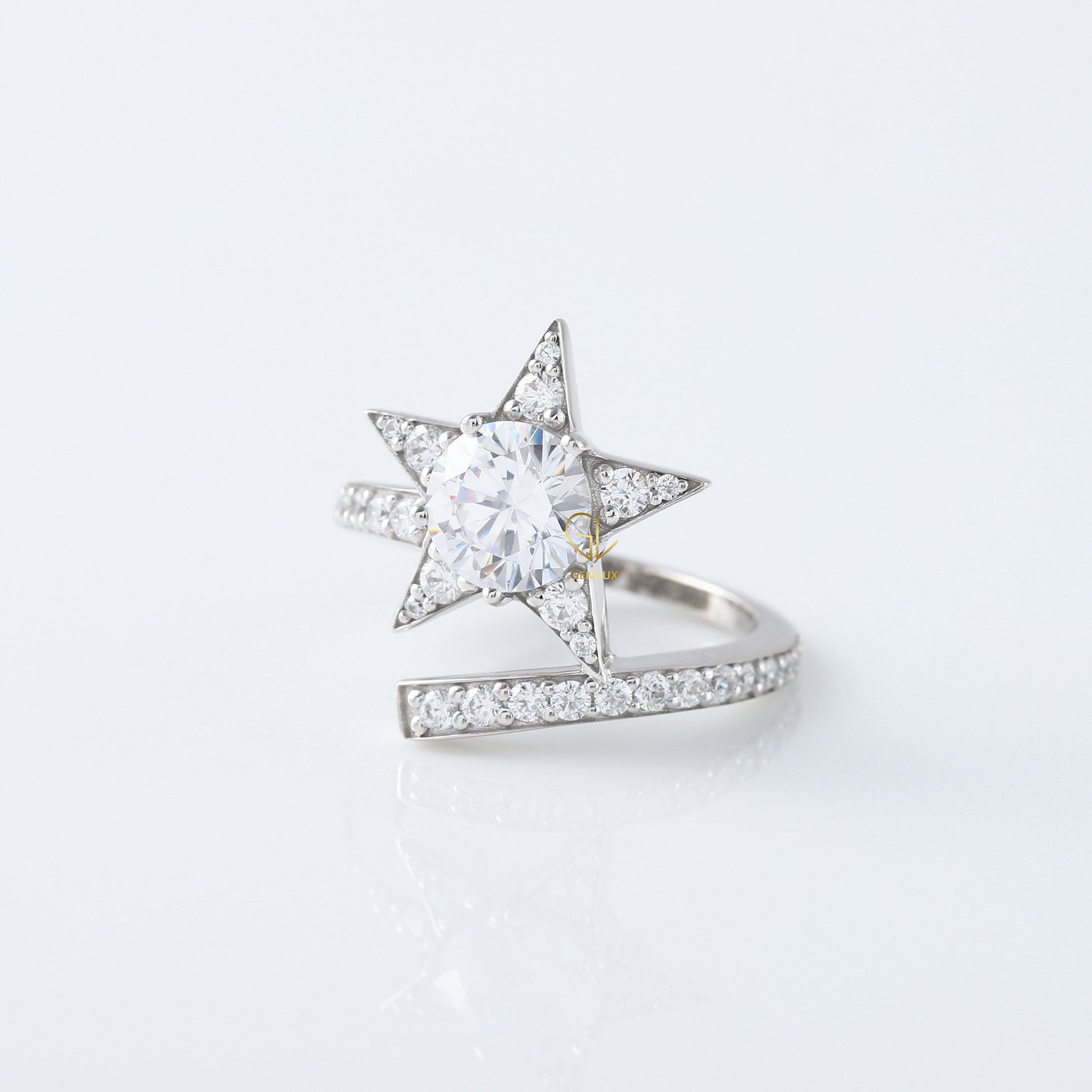 Round Cut Moissanite Diamond Bypass Engagement Ring