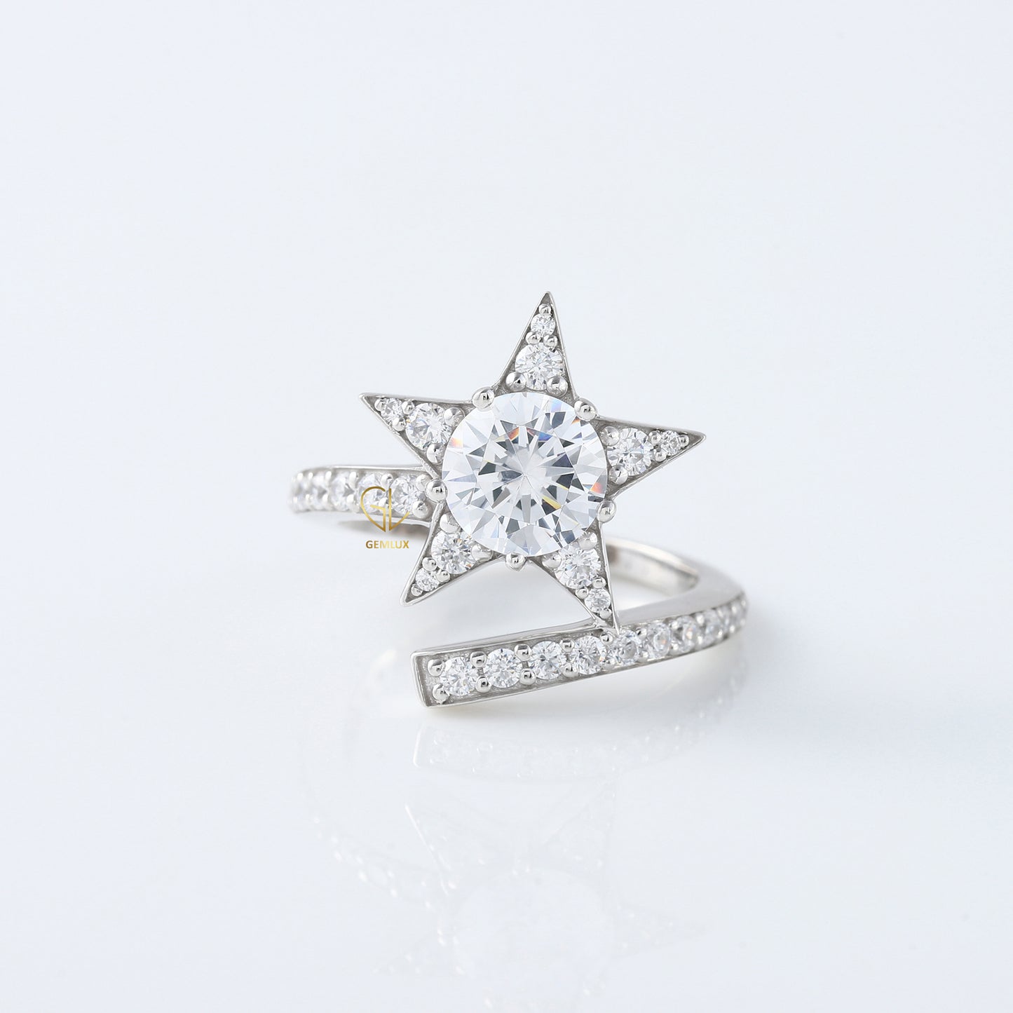 Round Cut Moissanite Diamond Bypass Engagement Ring