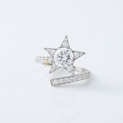 Round Cut Moissanite Diamond Bypass Engagement Ring