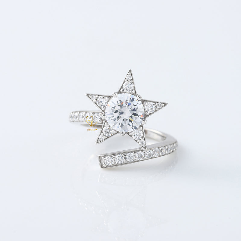 Round Cut Moissanite Diamond Bypass Engagement Ring