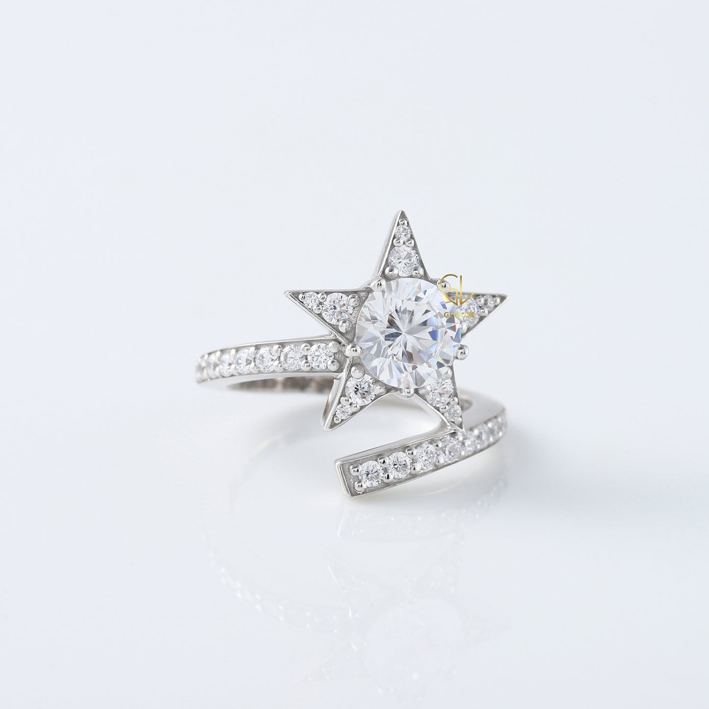 Round Cut Moissanite Diamond Bypass Engagement Ring
