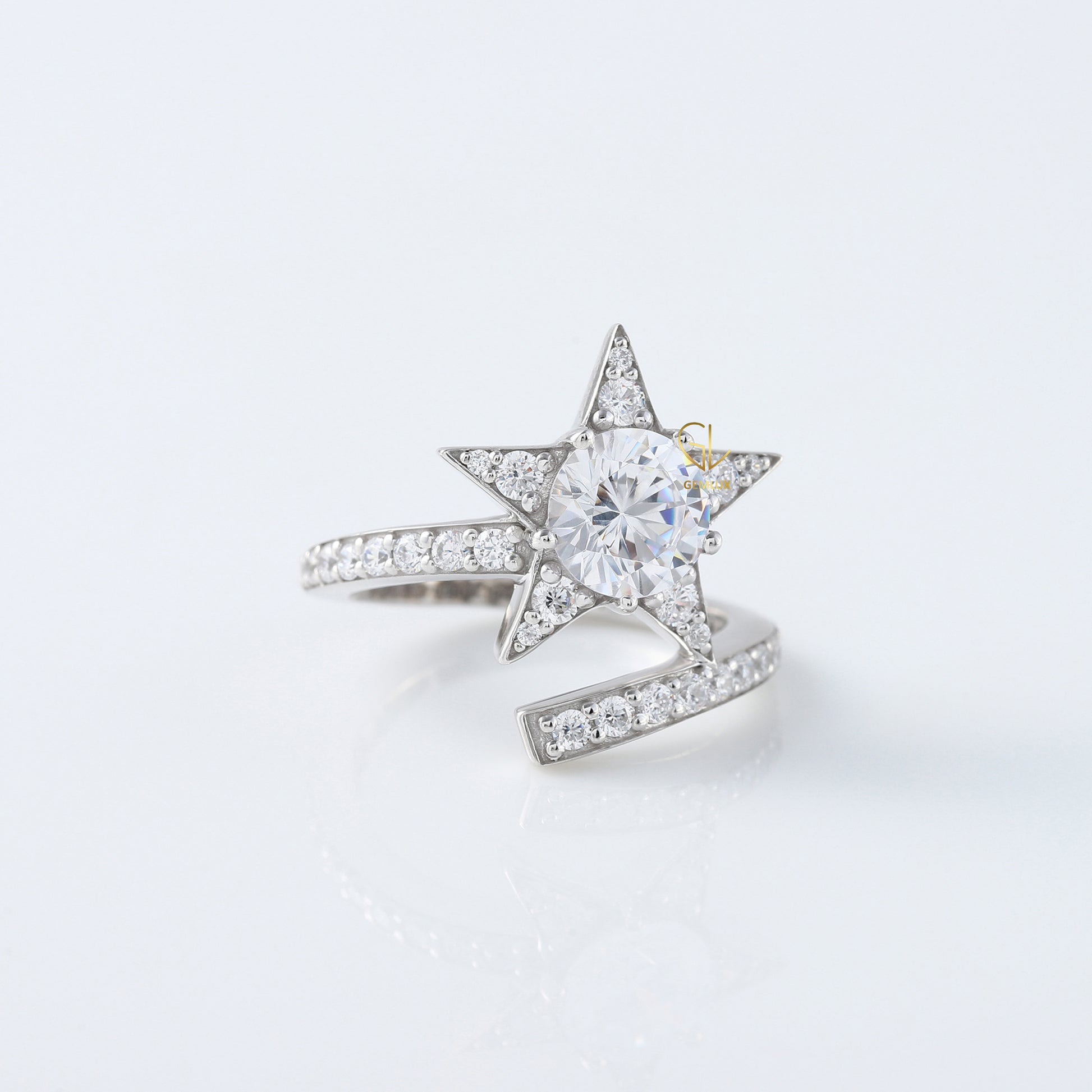 Round Cut Moissanite Diamond Bypass Engagement Ring