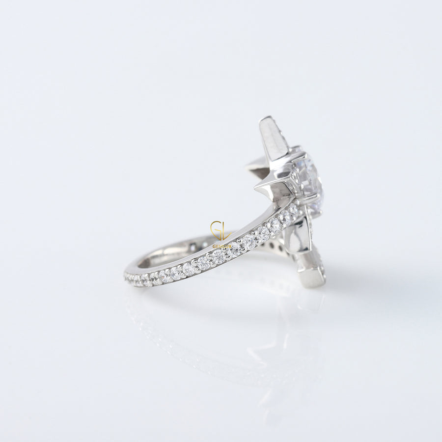 Round Cut Moissanite Diamond Bypass Engagement Ring