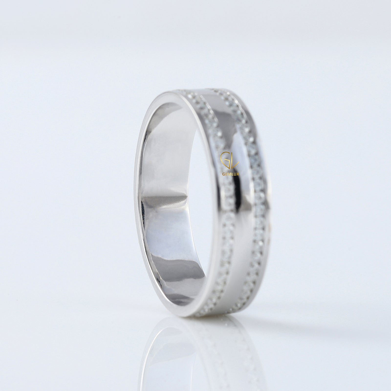 Round Cut Moissanite Diamond Channel Set Wedding Band