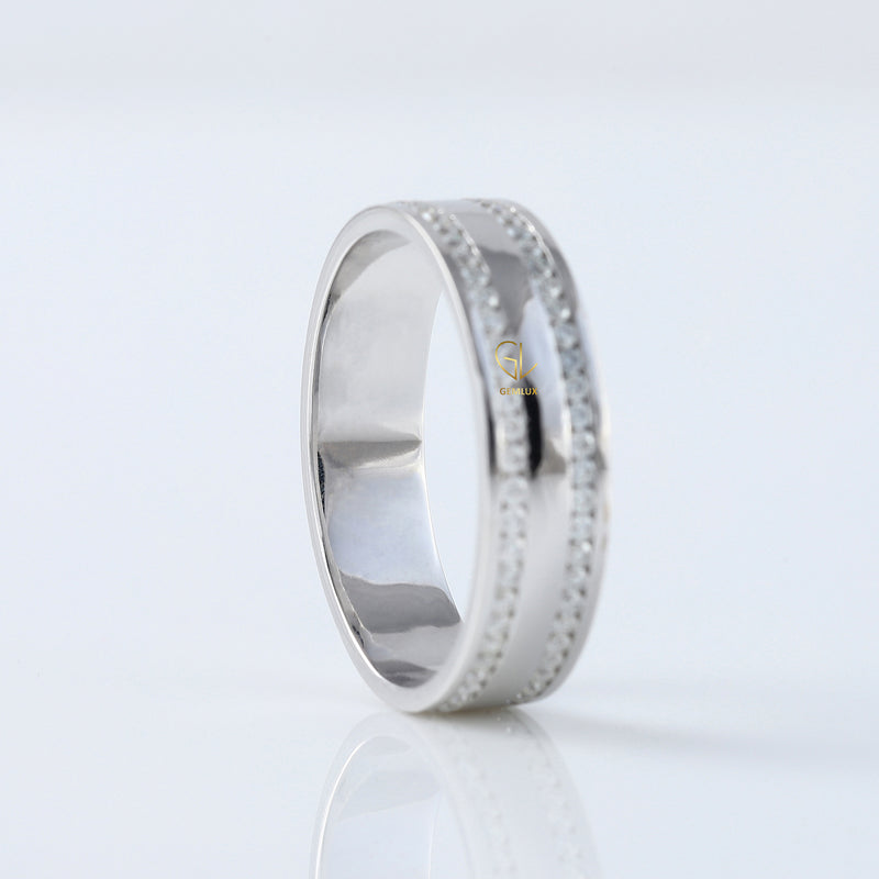 Round Cut Moissanite Diamond Channel Set Wedding Band
