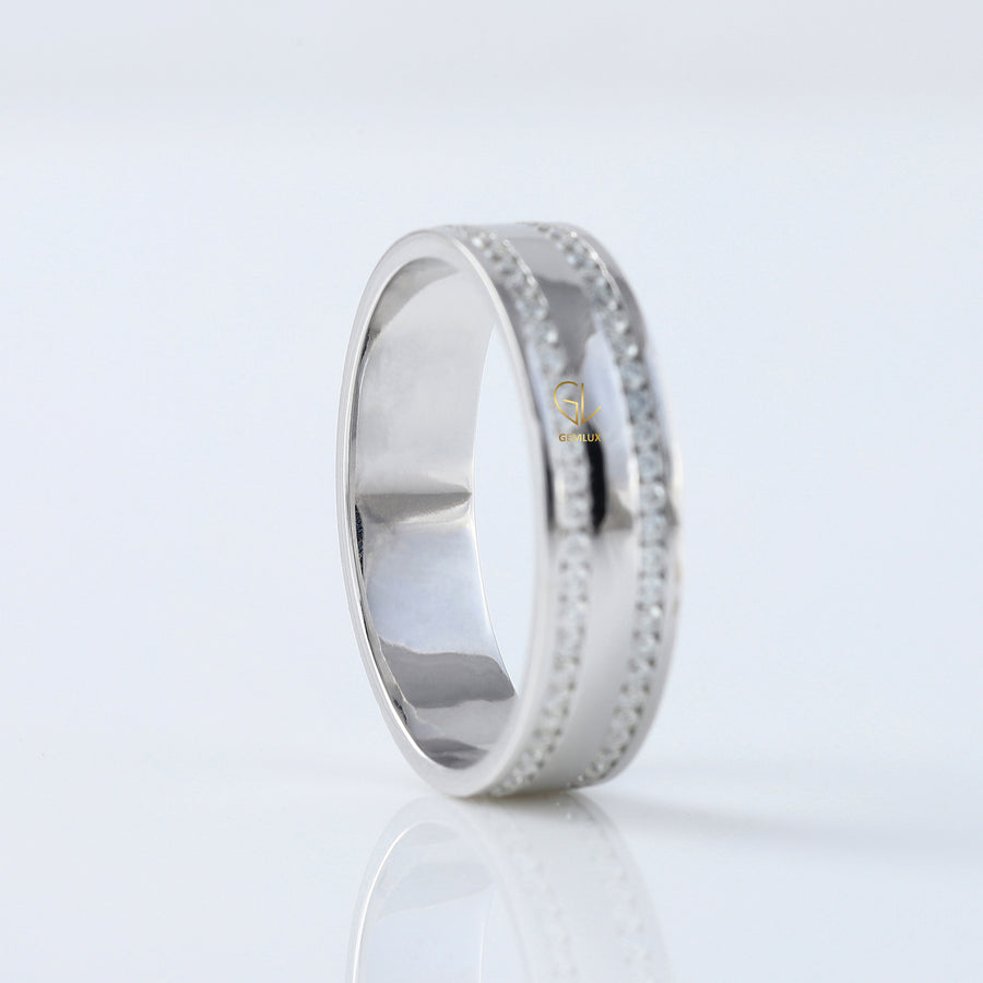 Round Cut Moissanite Diamond Channel Set Wedding Band