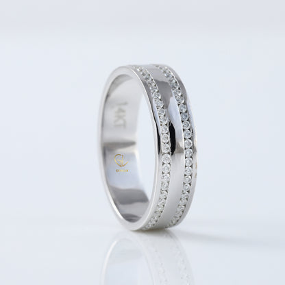 Round Cut Moissanite Diamond Channel Set Wedding Band