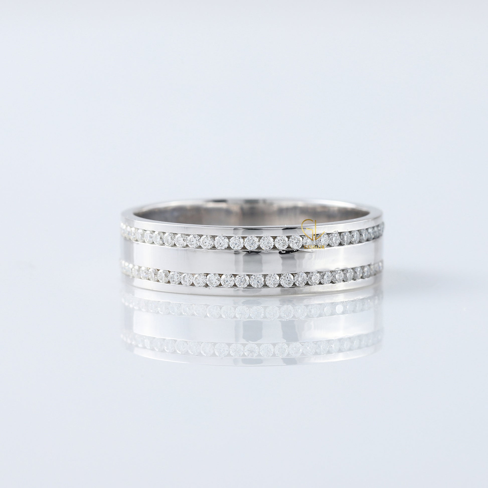 Round Cut Moissanite Diamond Channel Set Wedding Band