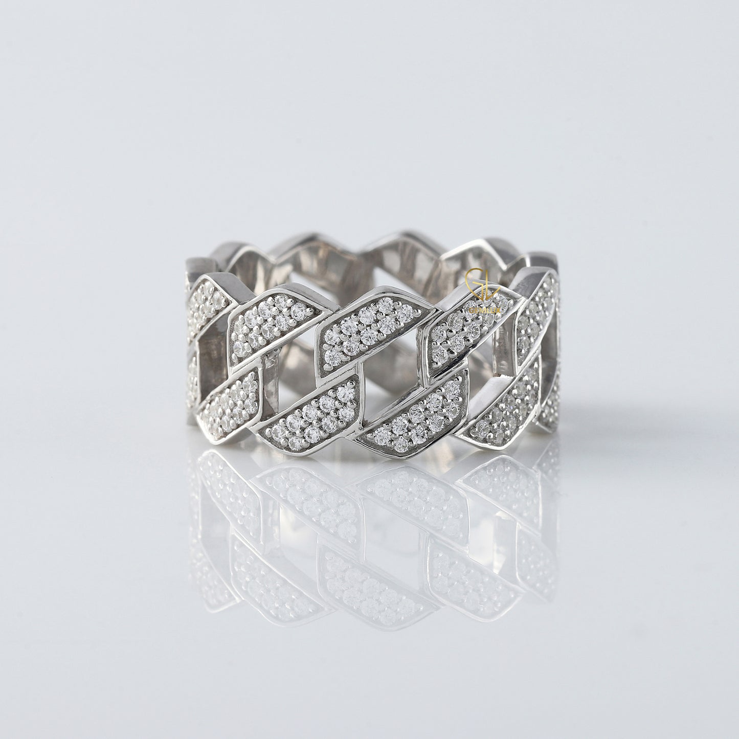 Round Cut Moissanite Diamond Cuban Ring Iced Out Luxury Statement Band