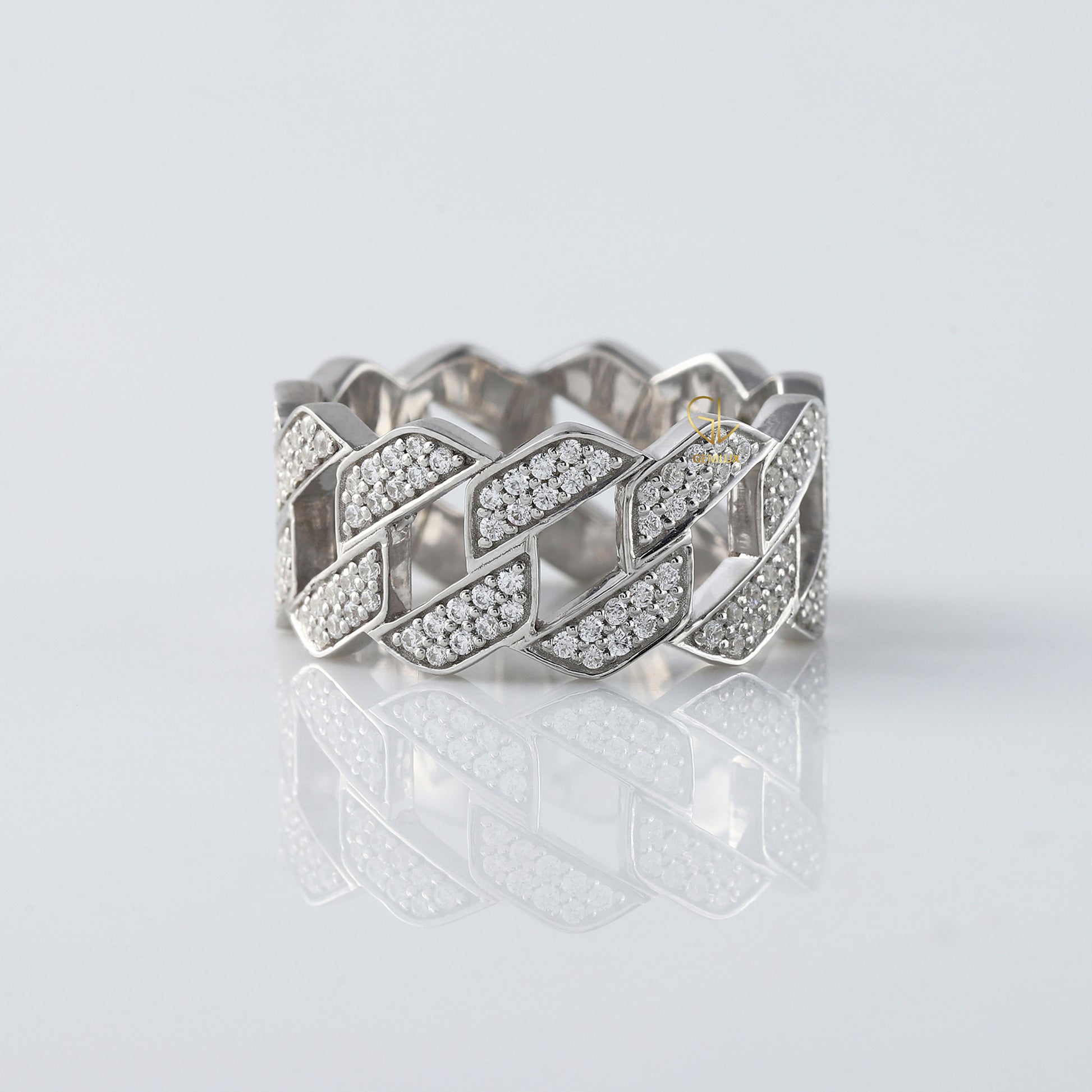 Round Cut Moissanite Diamond Cuban Ring Iced Out Luxury Statement Band