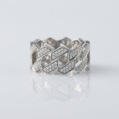 Round Cut Moissanite Diamond Cuban Ring Iced Out Luxury Statement Band