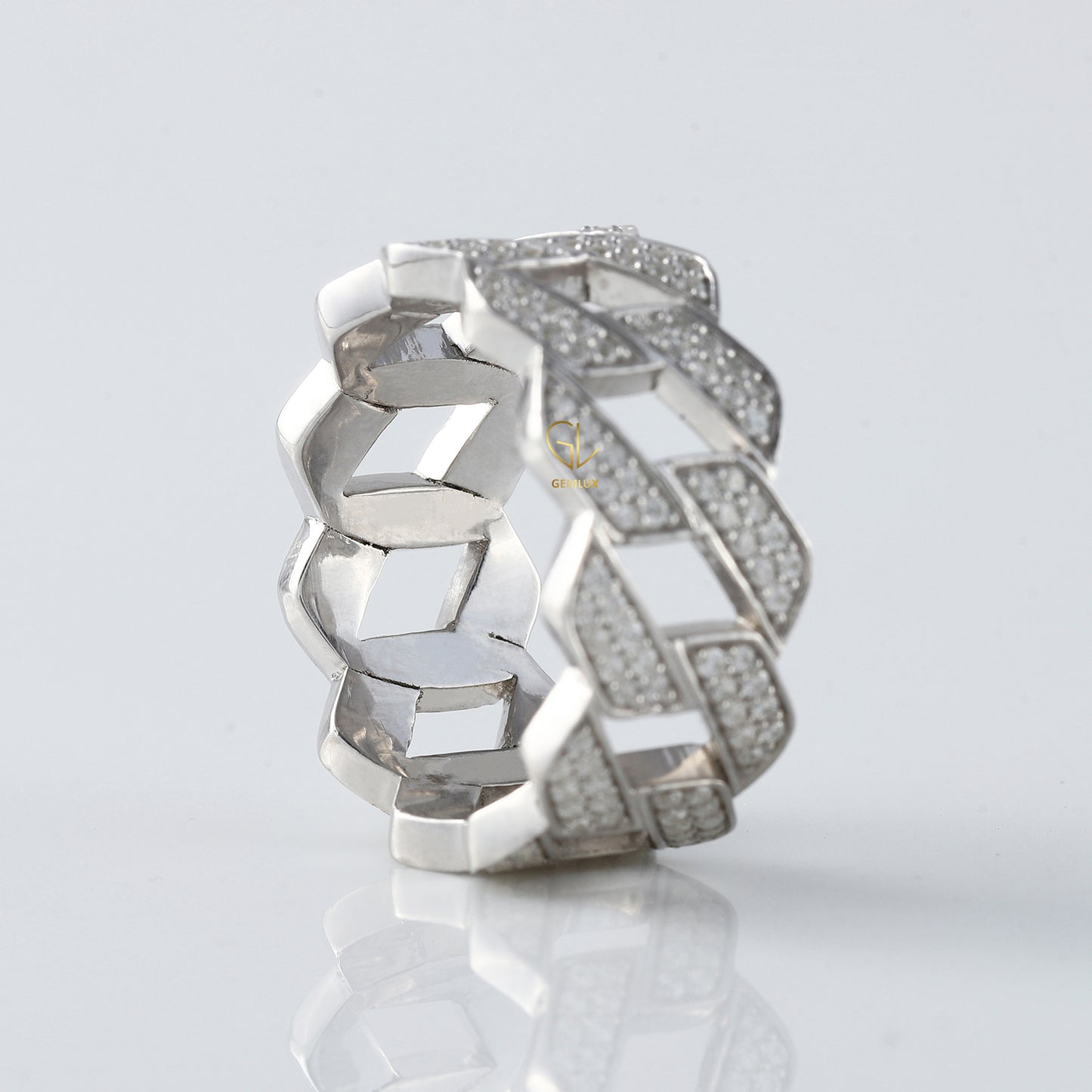 Round Cut Moissanite Diamond Cuban Ring Iced Out Luxury Statement Band