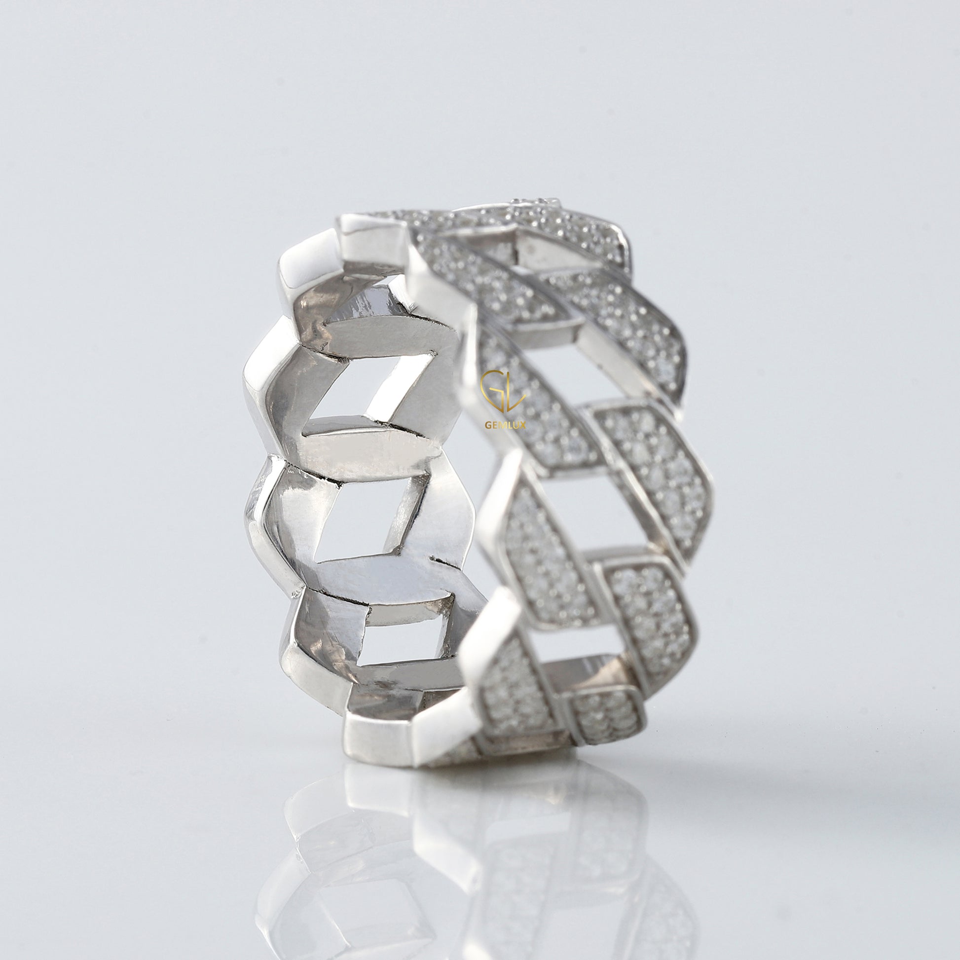 Round Cut Moissanite Diamond Cuban Ring Iced Out Luxury Statement Band