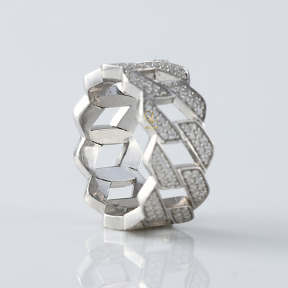 Round Cut Moissanite Diamond Cuban Ring Iced Out Luxury Statement Band