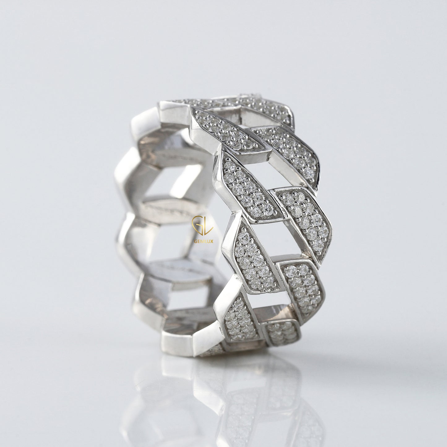 Round Cut Moissanite Diamond Cuban Ring Iced Out Luxury Statement Band