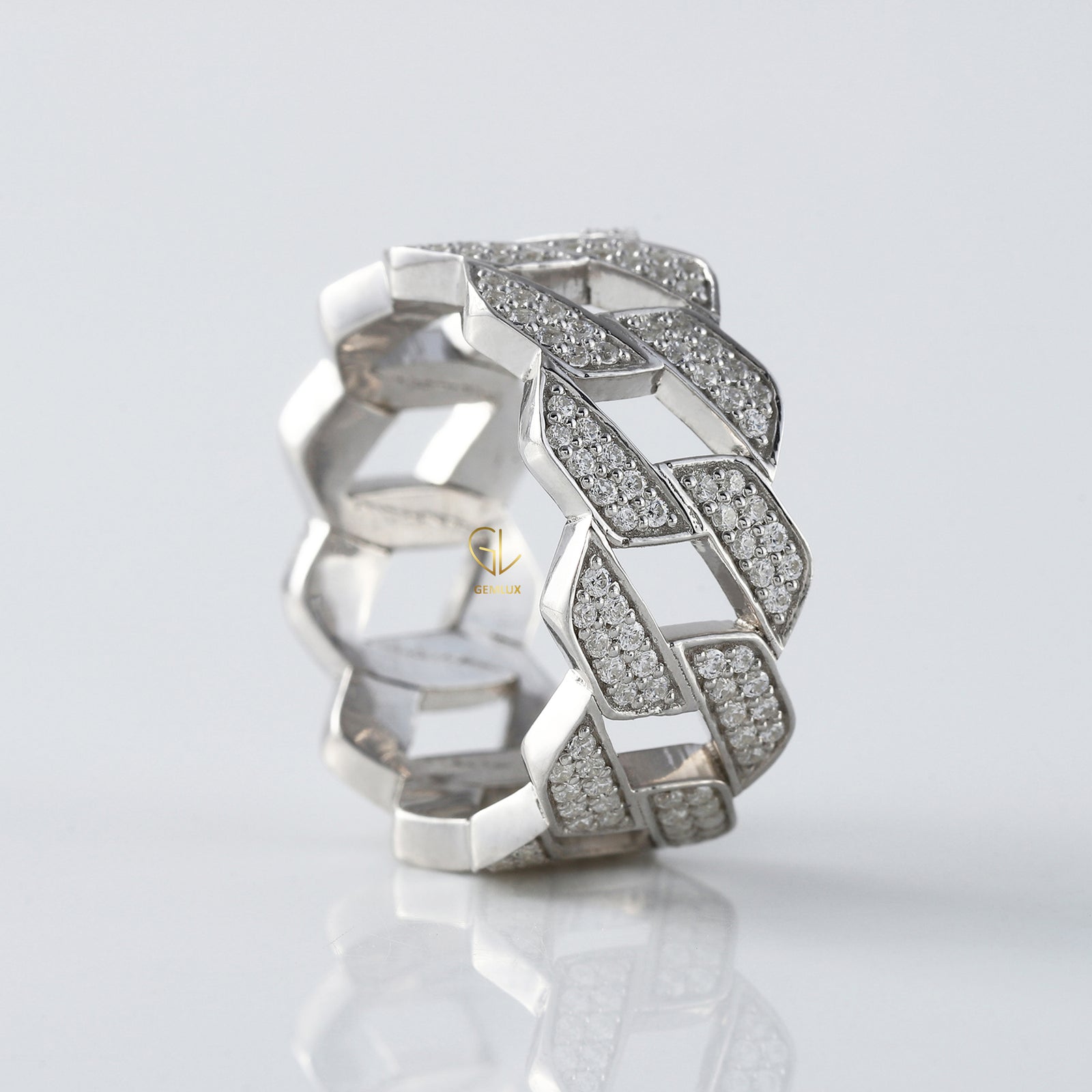 Round Cut Moissanite Diamond Cuban Ring Iced Out Luxury Statement Band
