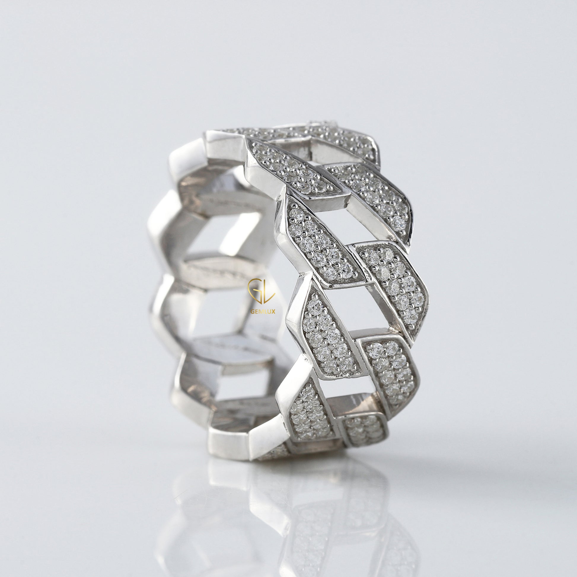 Round Cut Moissanite Diamond Cuban Ring Iced Out Luxury Statement Band