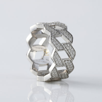 Round Cut Moissanite Diamond Cuban Ring Iced Out Luxury Statement Band