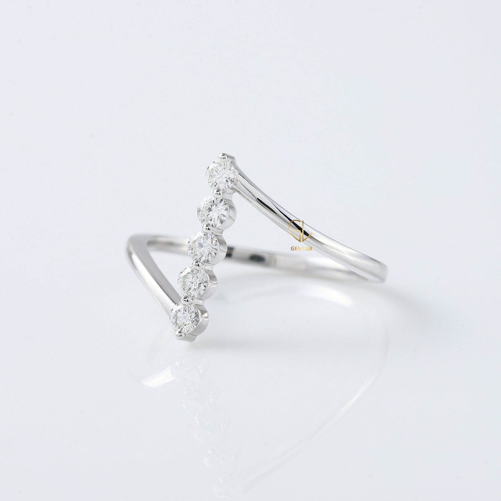 Round Cut Moissanite Diamond Five Stone Bypass Ring