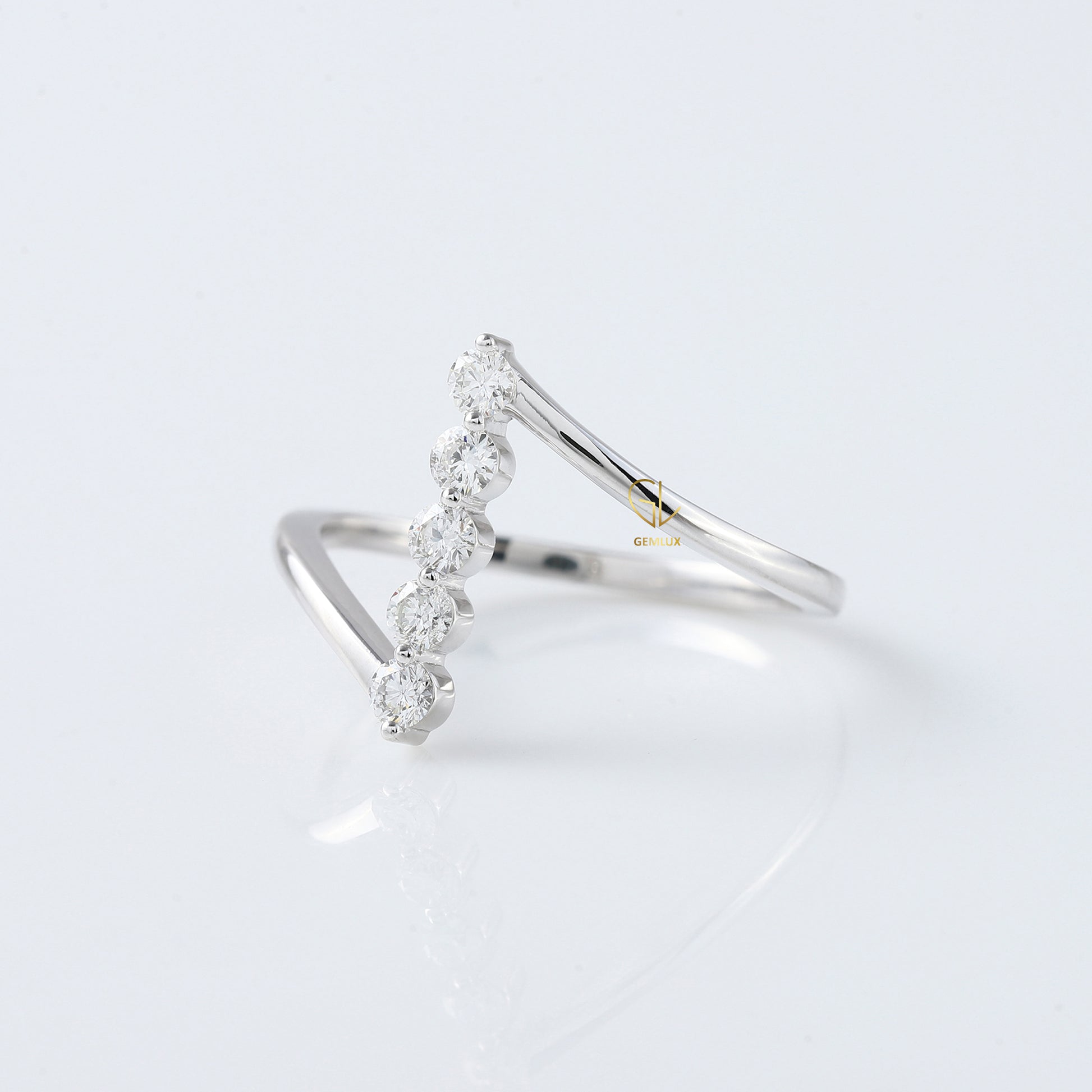 Round Cut Moissanite Diamond Five Stone Bypass Ring