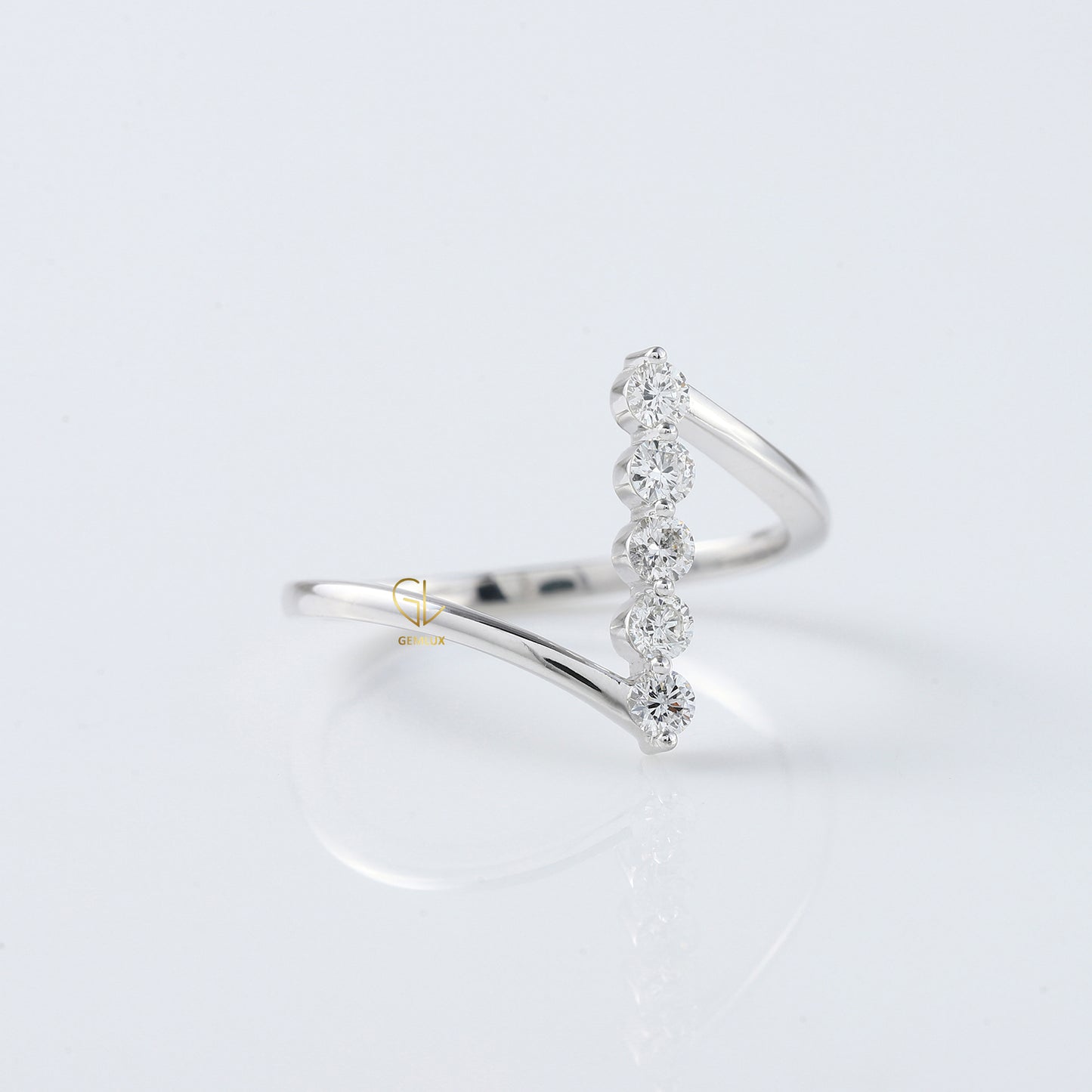 Round Cut Moissanite Diamond Five Stone Bypass Ring