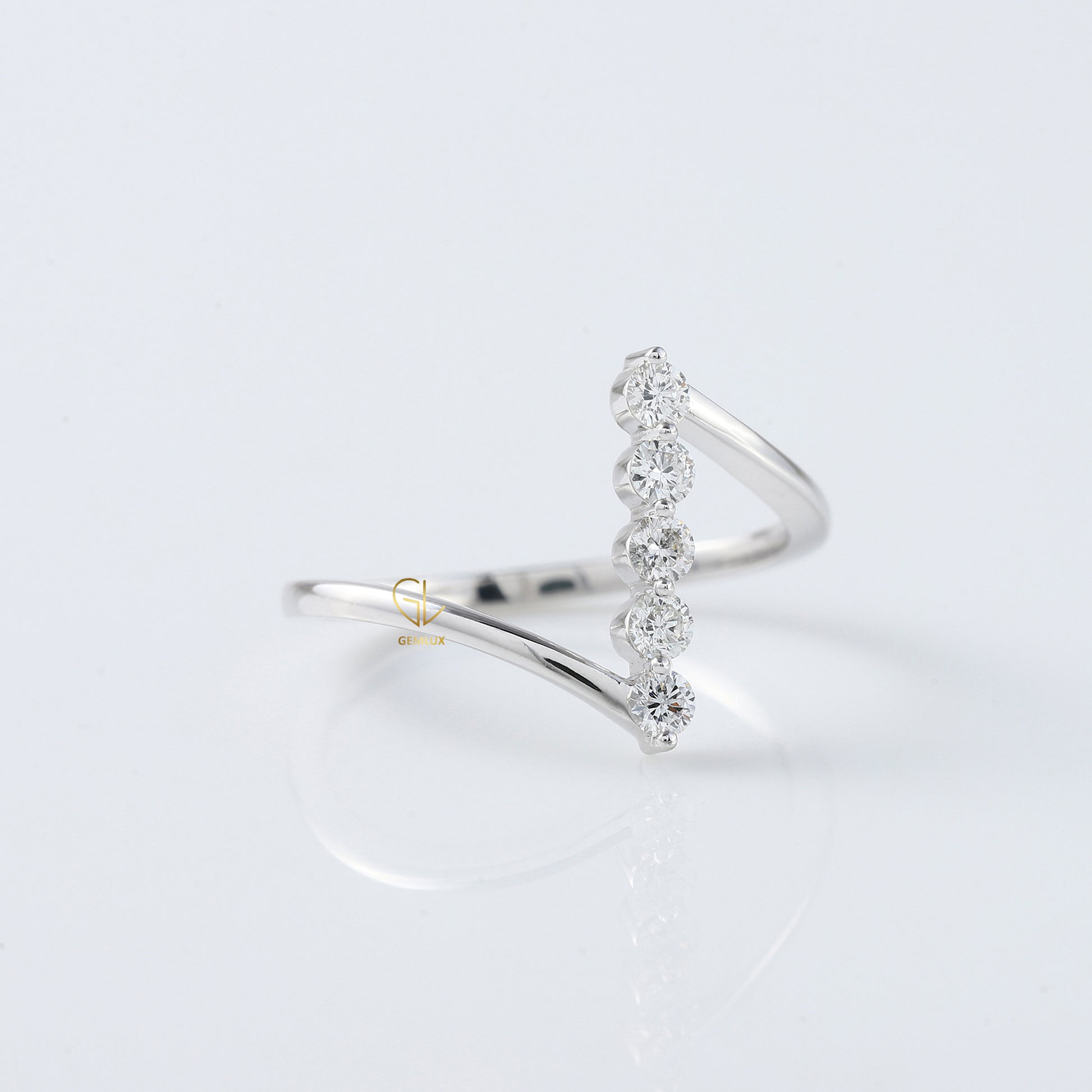 Round Cut Moissanite Diamond Five Stone Bypass Ring