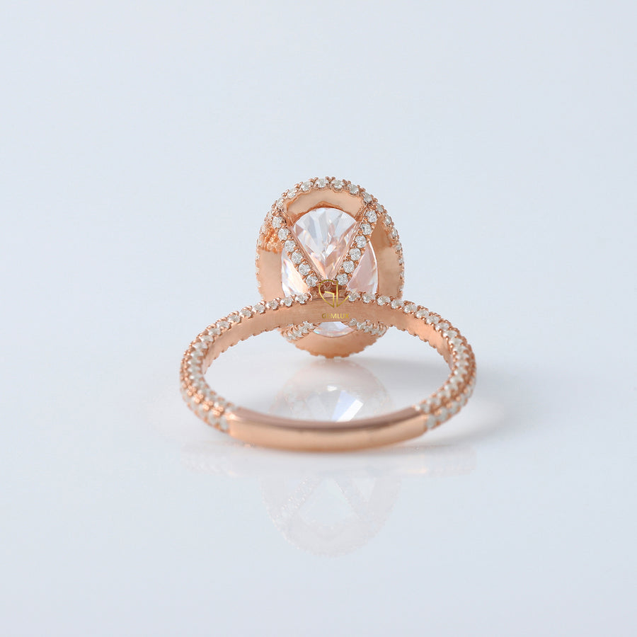 Round Cut Moissanite Diamond Hidden Halo Engagement Ring