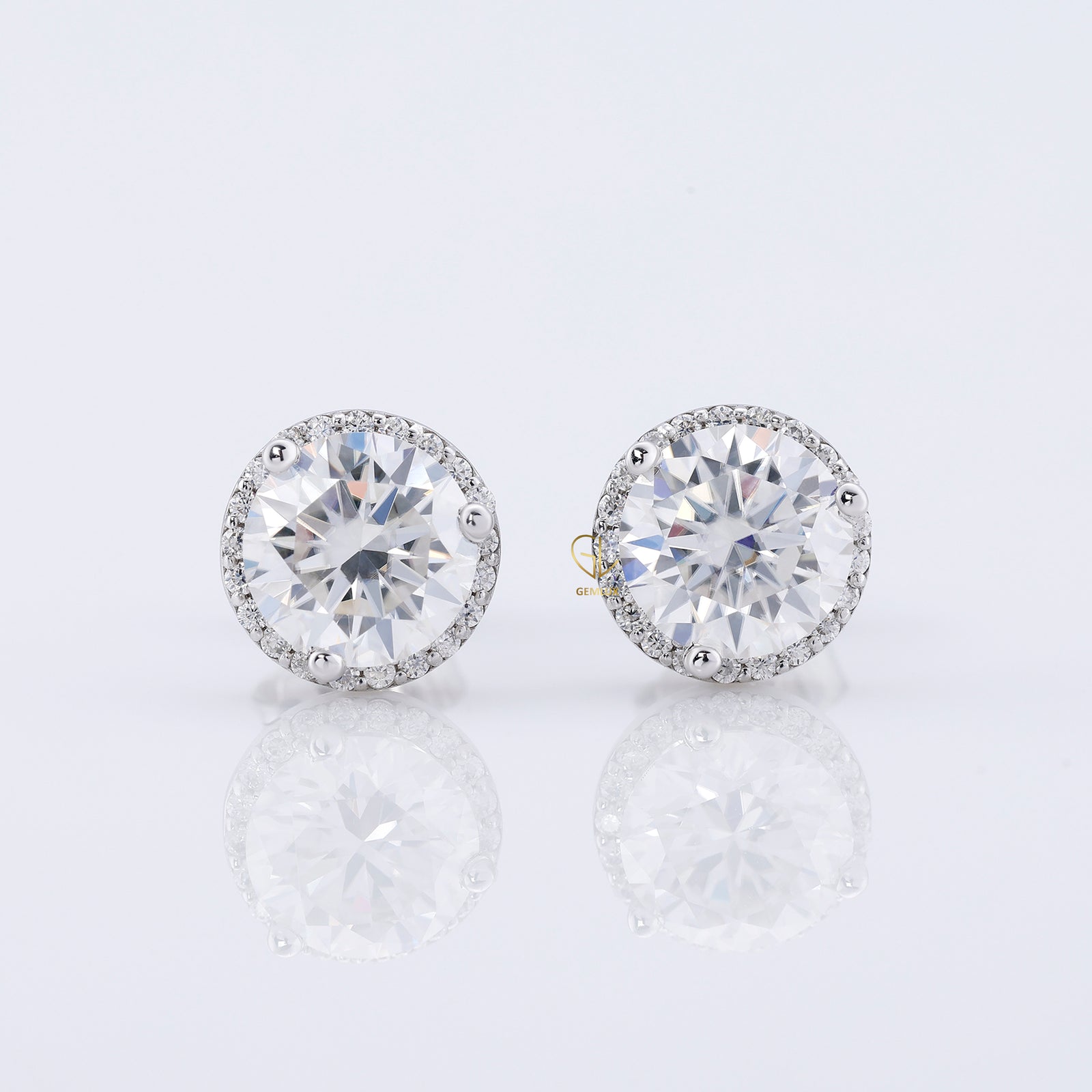 Round Cut Moissanite Halo Earrings