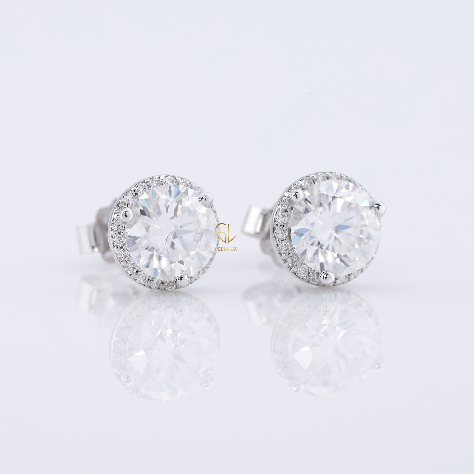 Round Cut Moissanite Halo Earrings
