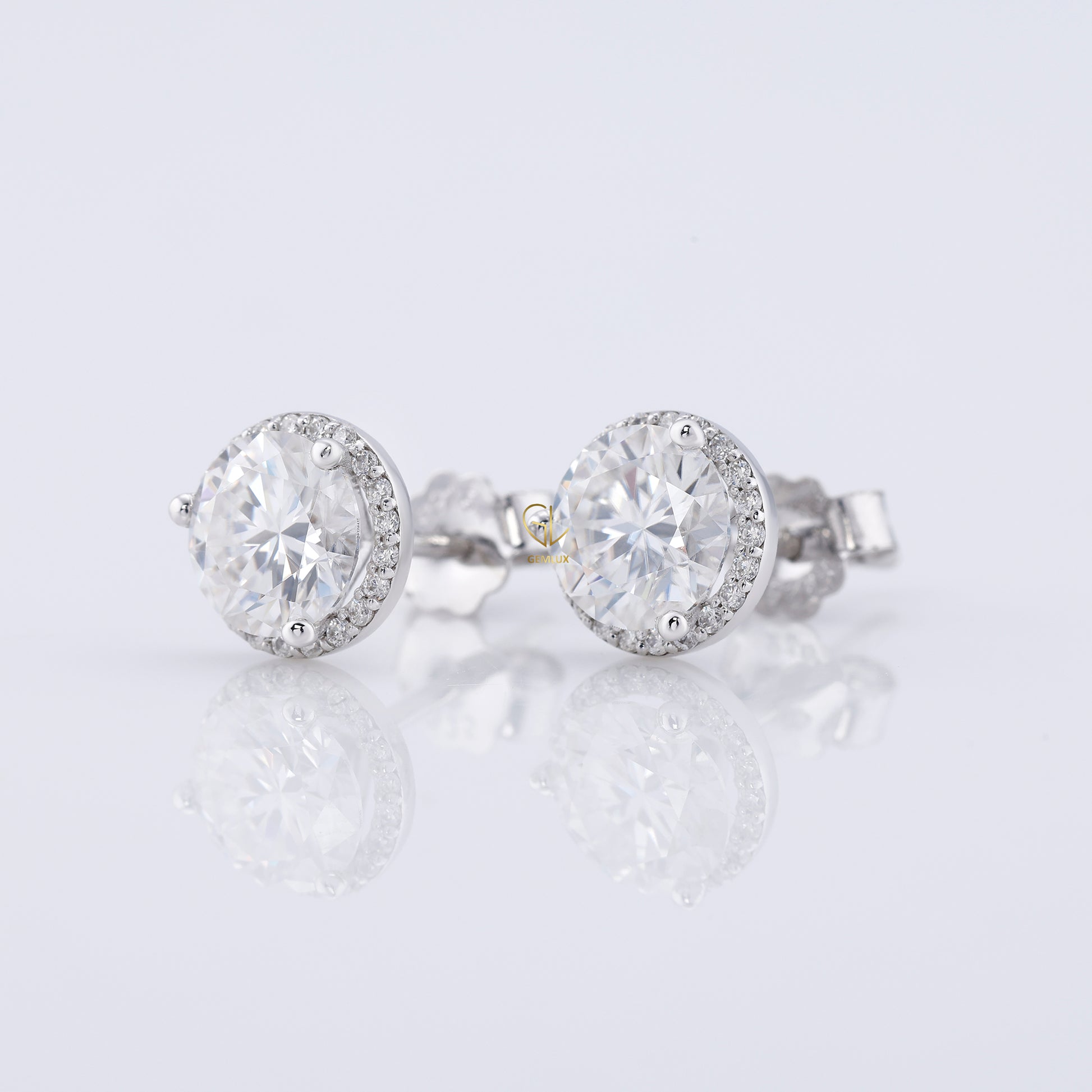 Round Cut Moissanite Halo Earrings