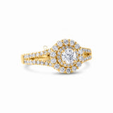 Round Cut Moissanite Split Shank Double Halo Engagement Ring